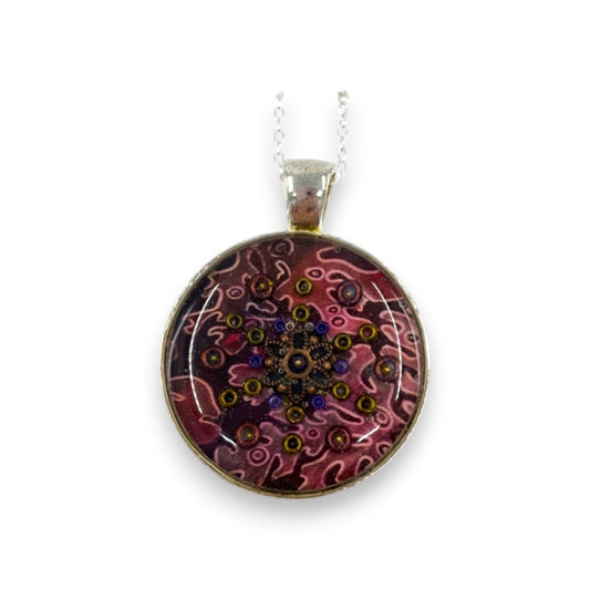 Small Circular Pendant - Pink and Dark Red