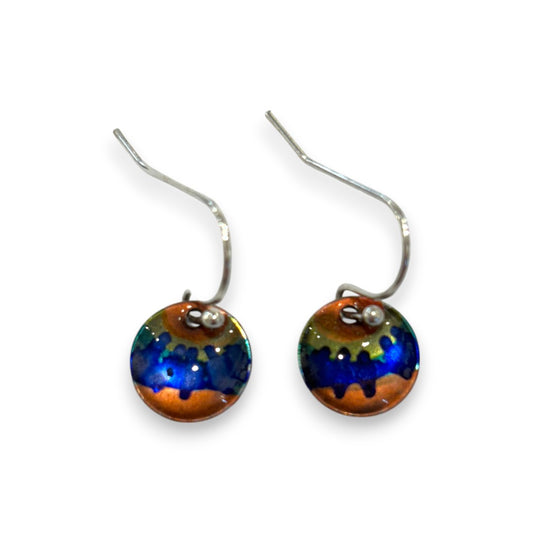 Inky Short Drop Earrings - Copper & Blue