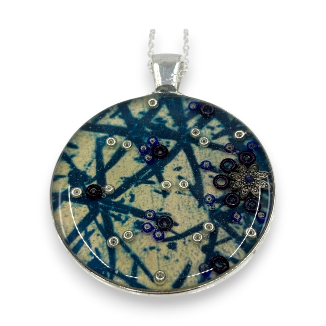 Large Circular Pendant - Blue & Cream