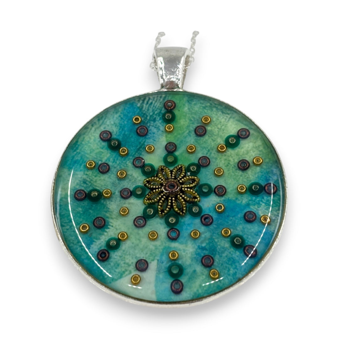 Large Circular Pendant - Green & Gold