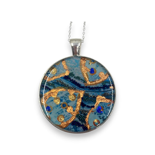 Large Circular Pendant - Blue, Turquoise & Copper
