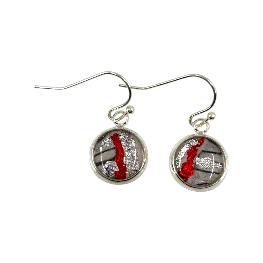Drop Earrings - Red & Silver