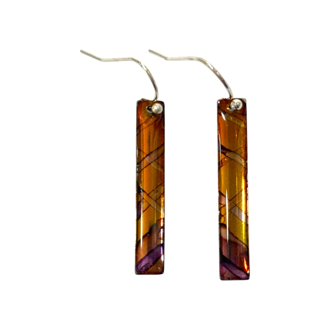 Inky Long Drop Earrings Copper & Purple