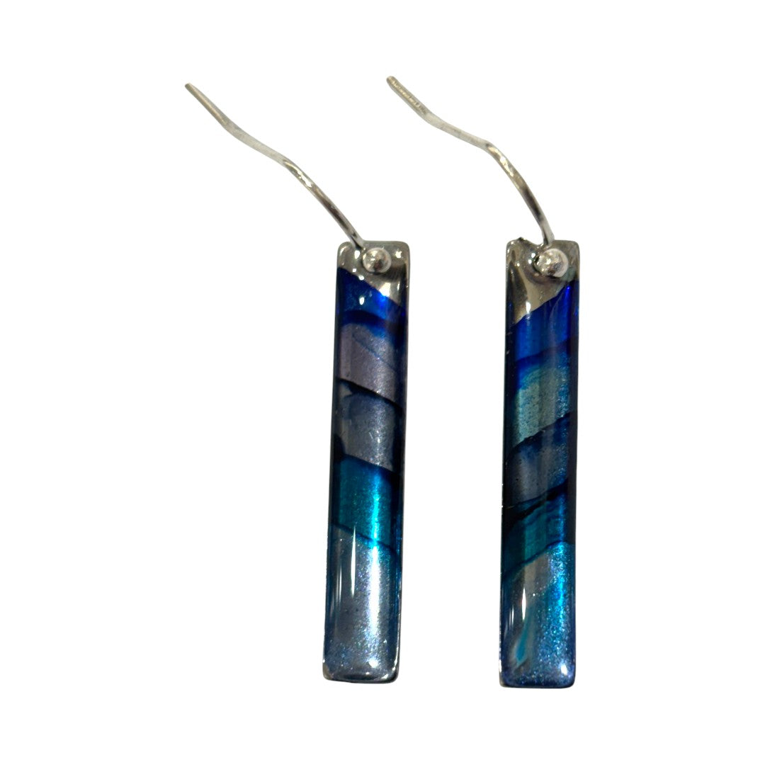 Inky Long Drop Earrings - Silver, Turquoise & Blue