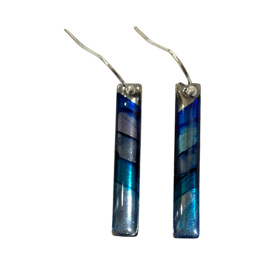 Inky Long Drop Earrings - Silver, Turquoise & Blue