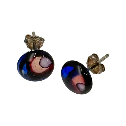Inky Stud Earrings - Pink, Blue & Silver