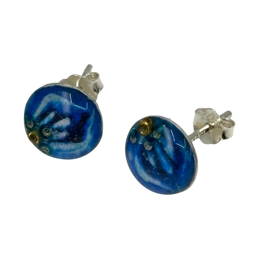 Stud Earrings - Blue & Gold