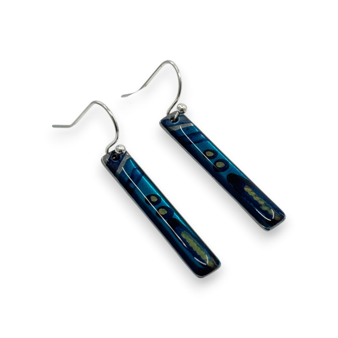 Inky Long Drop Earrings - Silver, Turquoise & Blue
