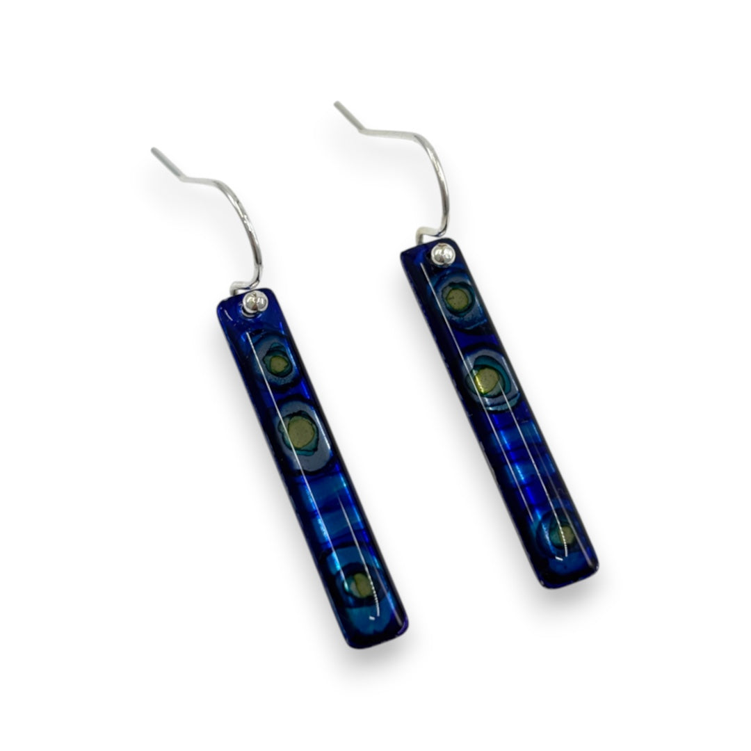 Inky Long Drop Earrings Blues & Pale Yellow