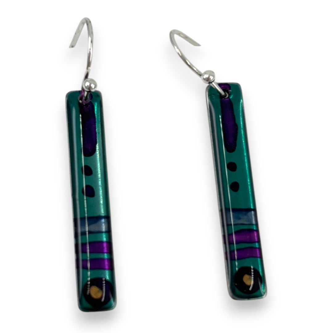 Inky Long Drop Earrings - Purples & Green