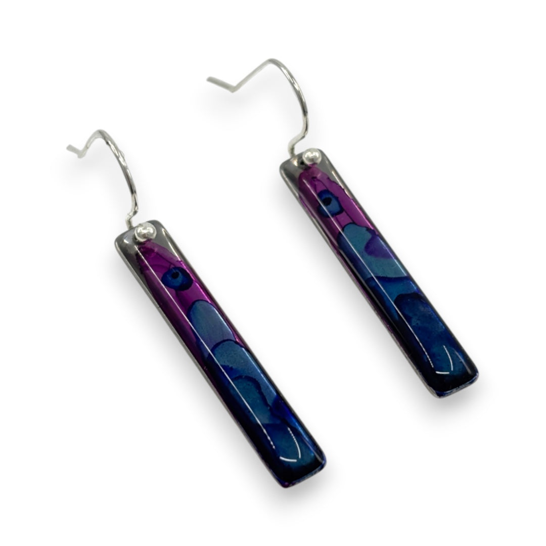 Inky Long Drop Earrings - Blue & Purple