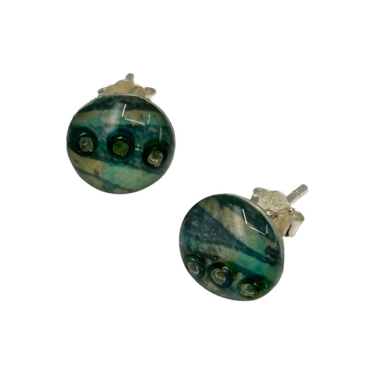 Stud Earrings - Green & Cream