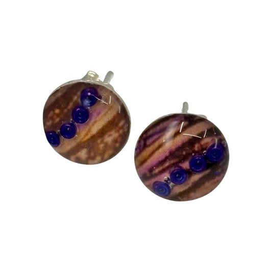 Stud Earrings - Purple, Brown & Pink