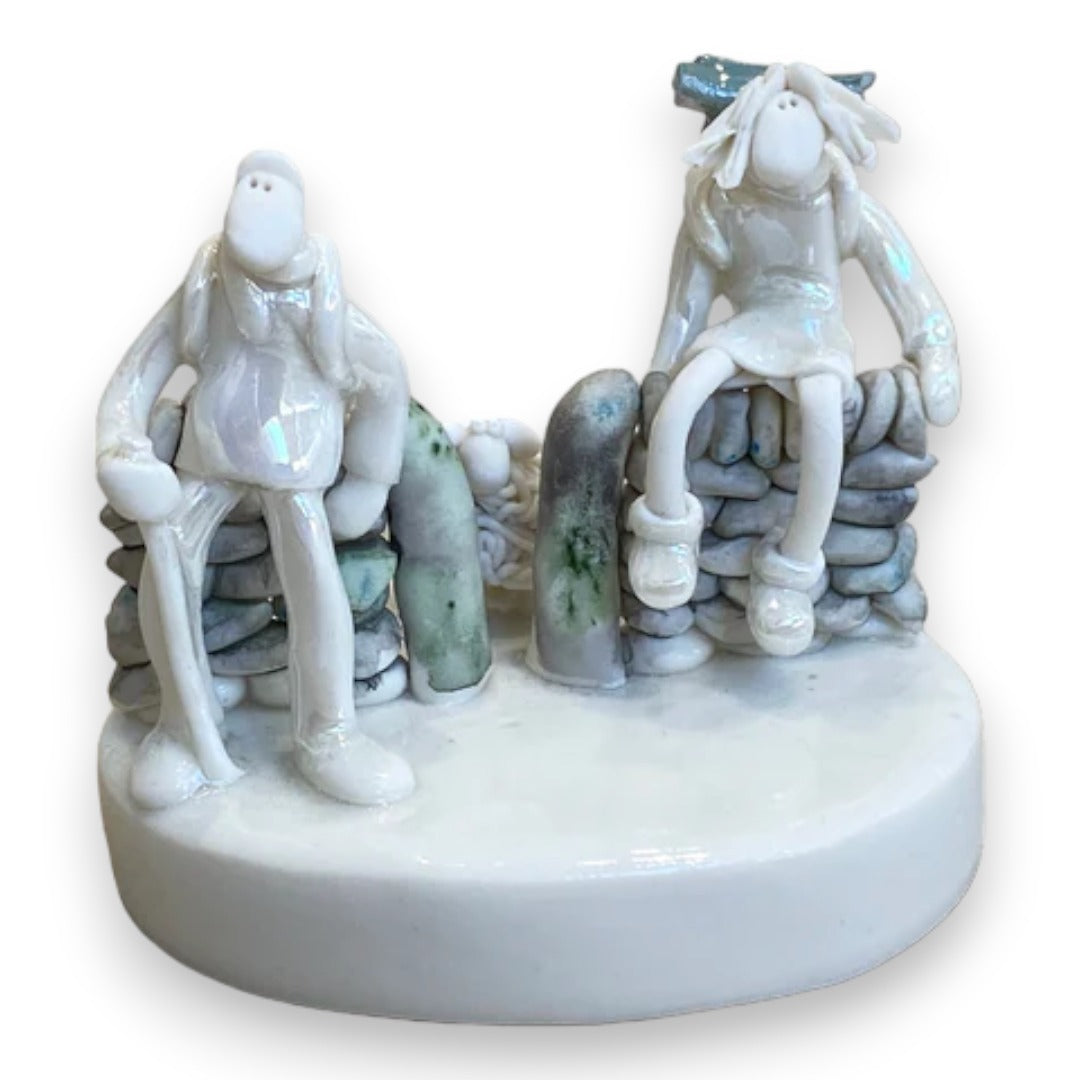 Walking Couple with Sheep and Dry Stone Wall