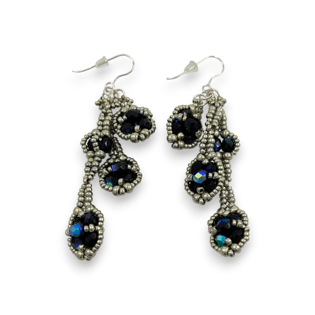 Ava - Earrings - Black & Silver - Long