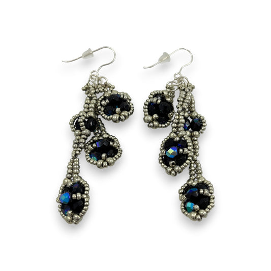 Ava - Earrings - Black & Silver - Long