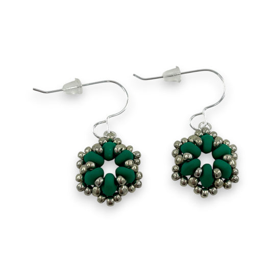 Twin Simple Round - Earrings - Bright Green & Silver