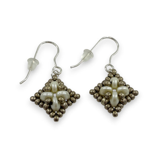 Twin Simple Square - Earrings - Ivory & Silver
