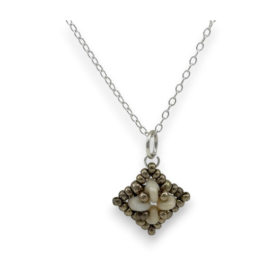 Twin Simple Square - Pendent - Cream & Silver