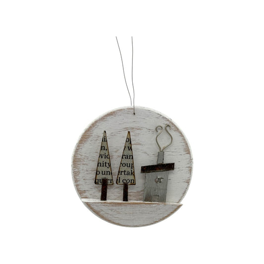 House & Paper Trees - Hanging Decoration - Winter Collection - Wood/Metal Sculpture