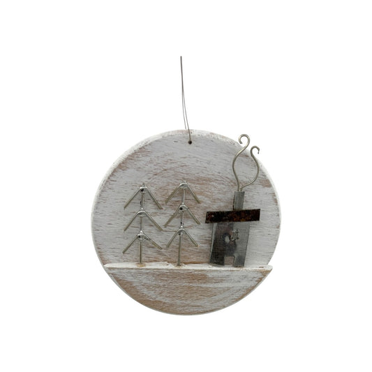 House & Wire Trees - Hanging Decoration - Winter Collection - Wood/Metal Sculpture