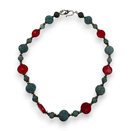 Necklace - Chrysocolla, Hematite & Sea Bamboo