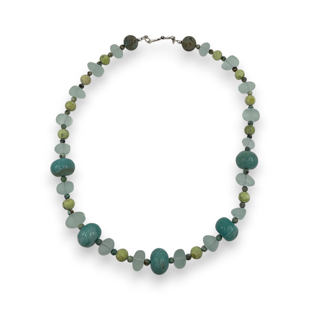 Necklace - Chrysocolla, Hematite, Sea Glass, Turquoise, Serpentine & Amazonite