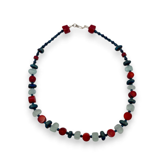 Necklace - Haematite, Sea Bamboo & Sea Glass