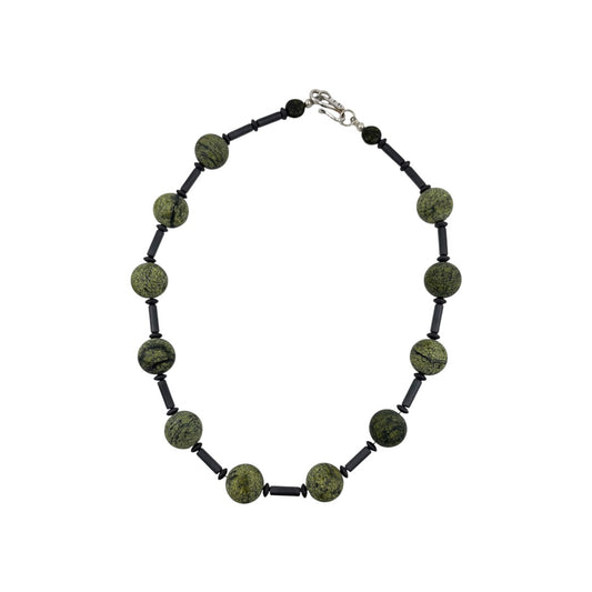 Necklace - Haematite & Green Snowflake