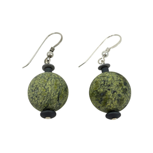 Earrings -  Haematite & Green Snowflake