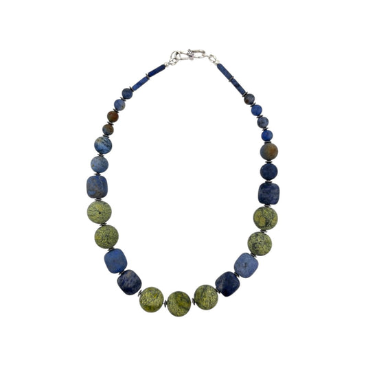 Necklace - Dumortierite, Haematite & Green Snowflake