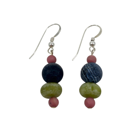 Earrings - Rhodonite, Weathered Agate & Green Opal