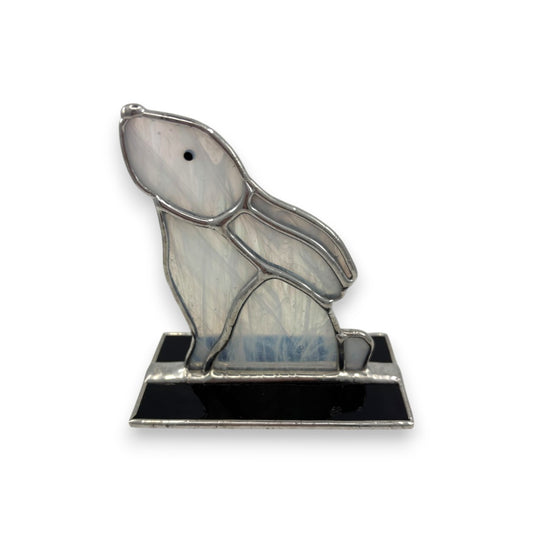 Freestanding Rabbit Looking Up on Glass  - Pearl White Stained Glass