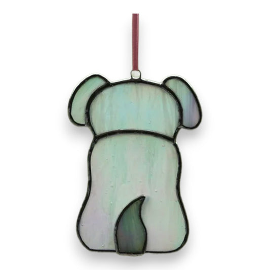 Dog Sitting Hanger/Suncatcher - Pearl White Stained Glass