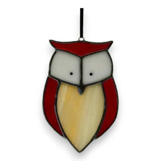 Owl - Cartoon Hanger/Suncatcher - Red Stained Glass