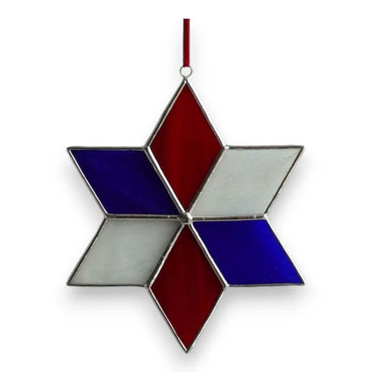 Star 6 point Hanger/Suncatcher - Red, White & Blue Stained Glass