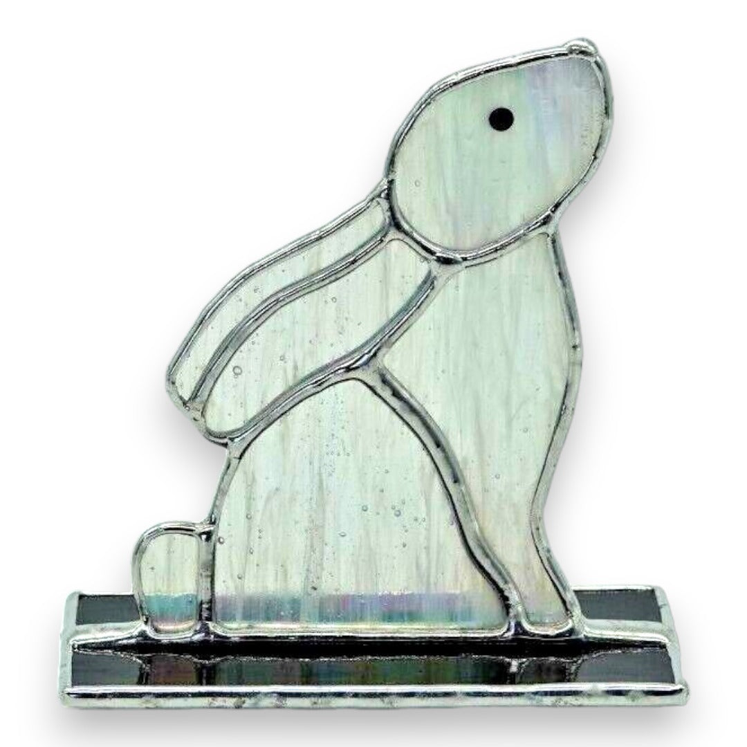 Freestanding  Rabbit Looking Up on Glass  - Pearl White Stained Glass