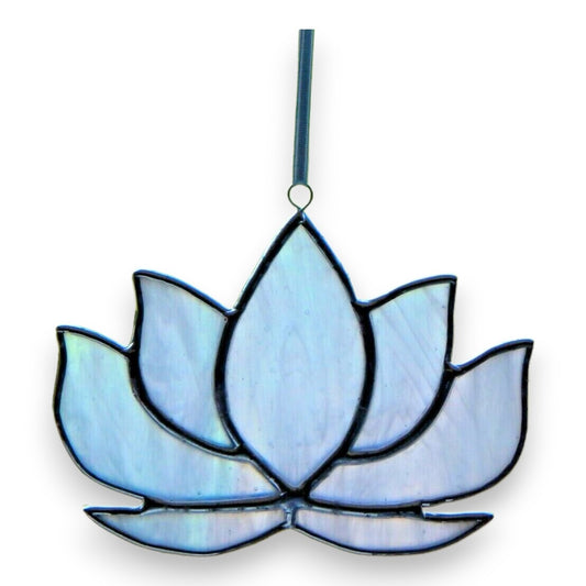 Lotus Flower Suncatcher/Window Hanger - Pearl White Stained Glass