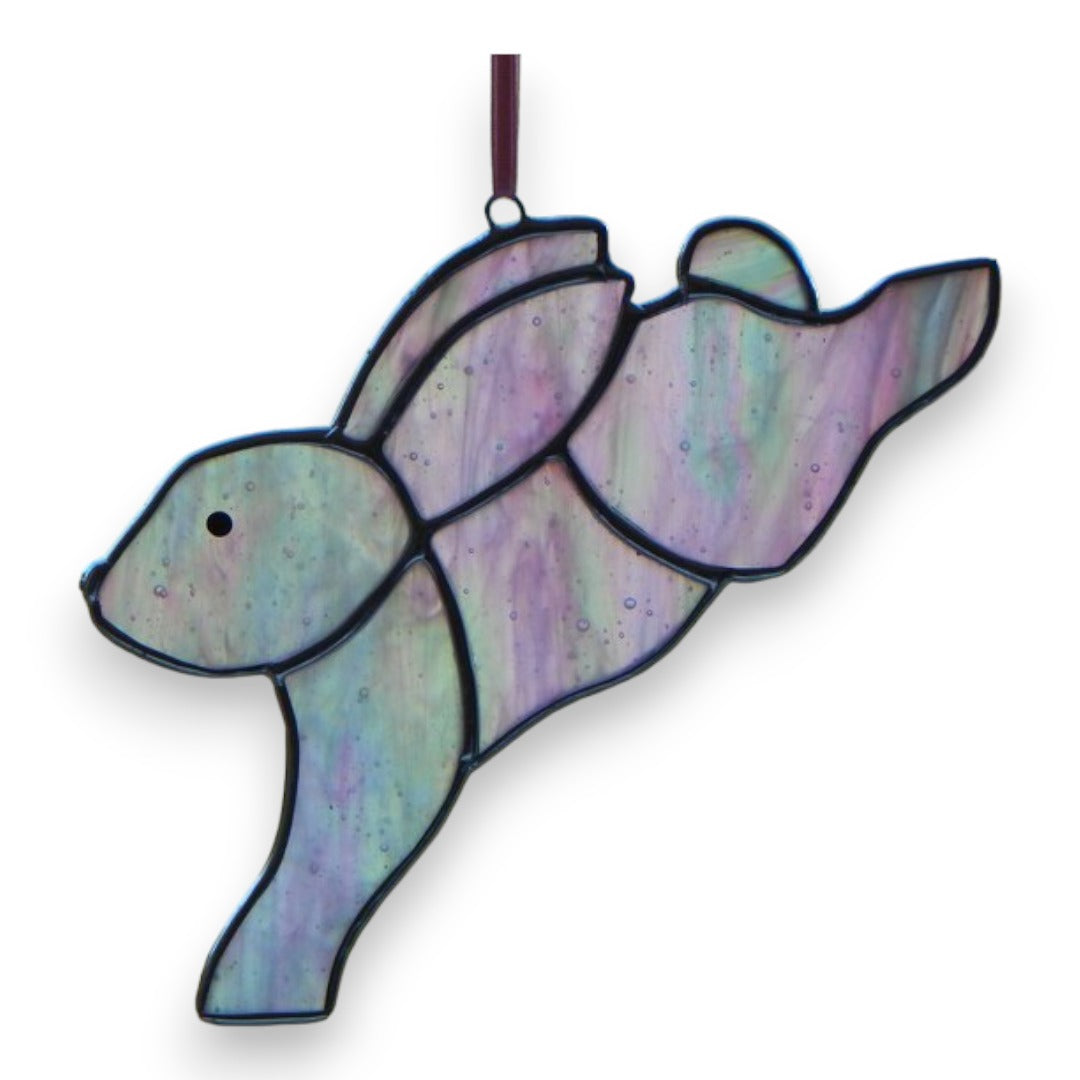 Rabbit/Hare Leaping Hanger/Suncatcher - Pearl White Stained Glass