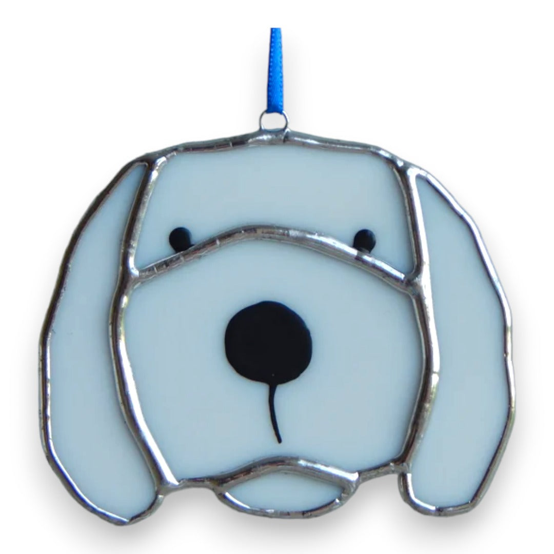 Dog -  Labradoodle Head Hanger - White Stained Glass