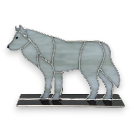 Freestanding  Wolf - Grey & White Stained Glass