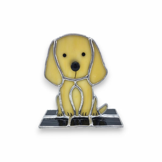 Freestanding Dog Sitting on Glass - Cream Stained Glass