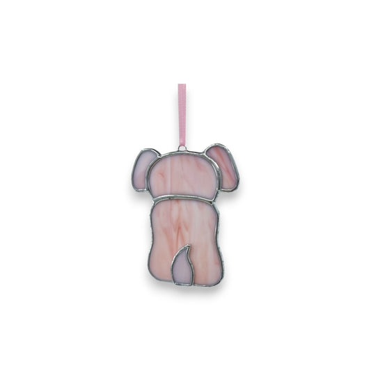 Dog Sitting Hanger - Pink Stained Glass