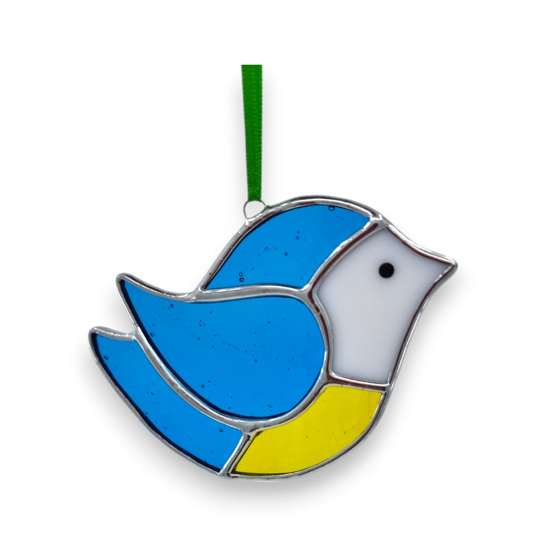Blue Tit Round Shape Hanger - Stained Glass