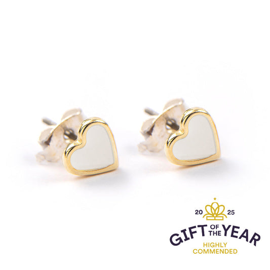 Stud Earrings - Enamel Heart Gold