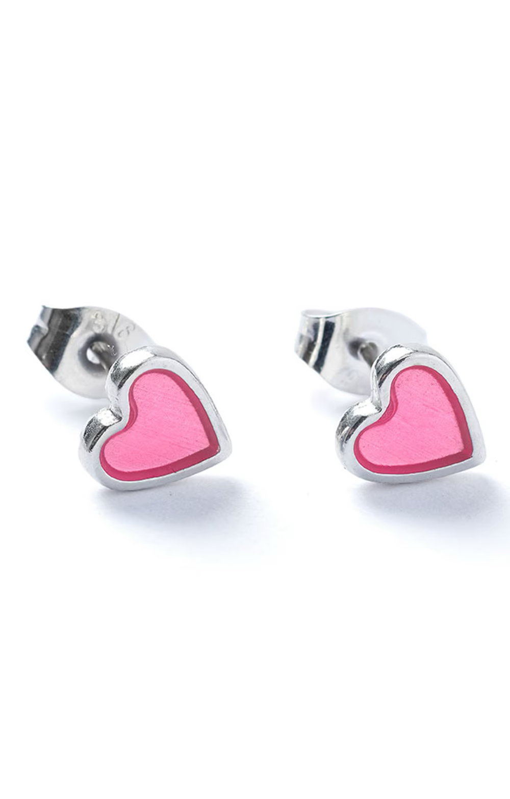 Stud Earrings - Enamel Heart Silver