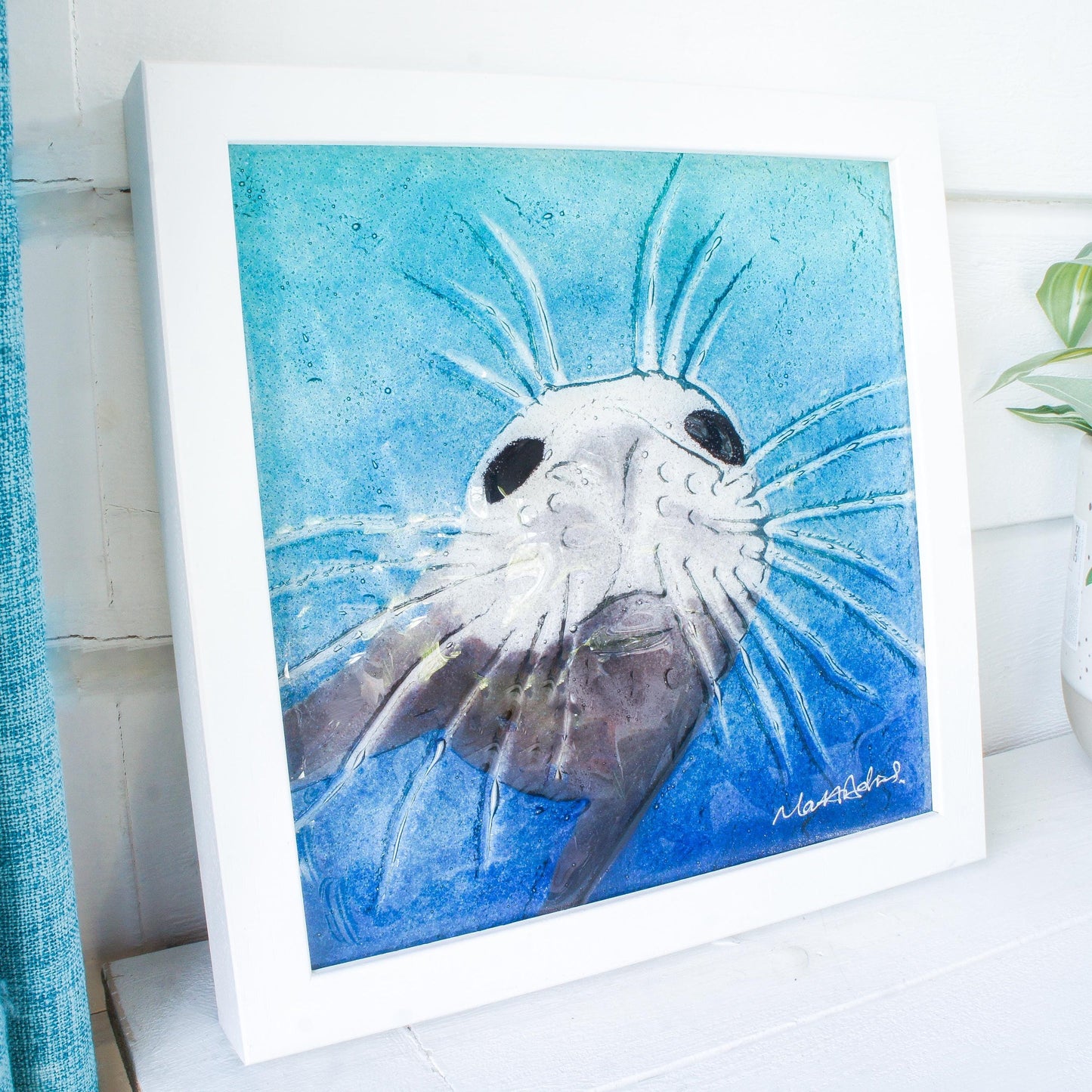 Framed - Seal In Deep Sea - Fused Glass