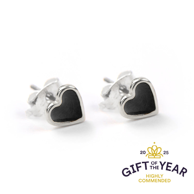 Stud Earrings - Enamel Heart Silver