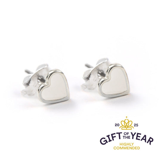 Stud Earrings - Enamel Heart Silver