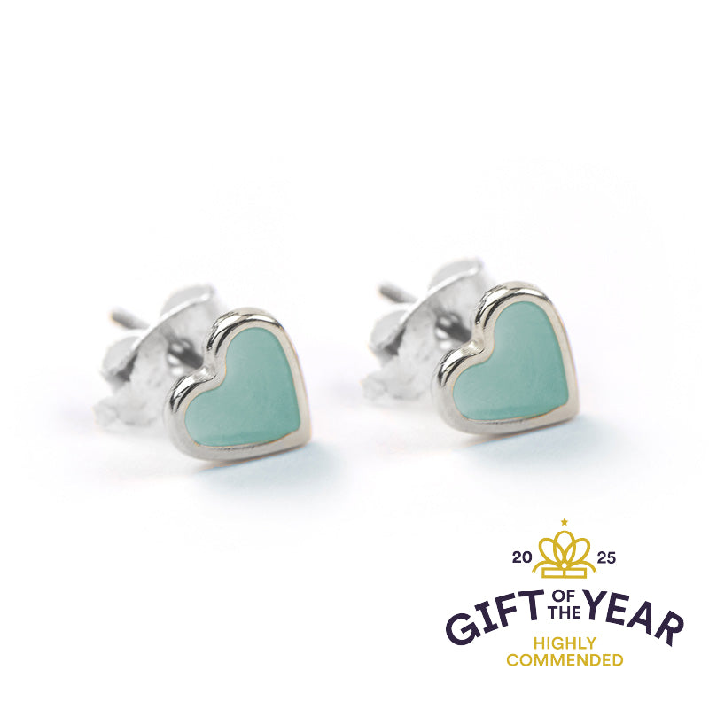 Stud Earrings - Enamel Heart Silver